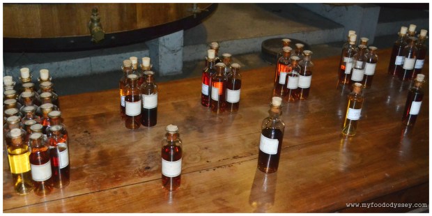 Cognac blending. The individual brandies are grouped in batches of five. The resultant blends are then further blended to create the final product.