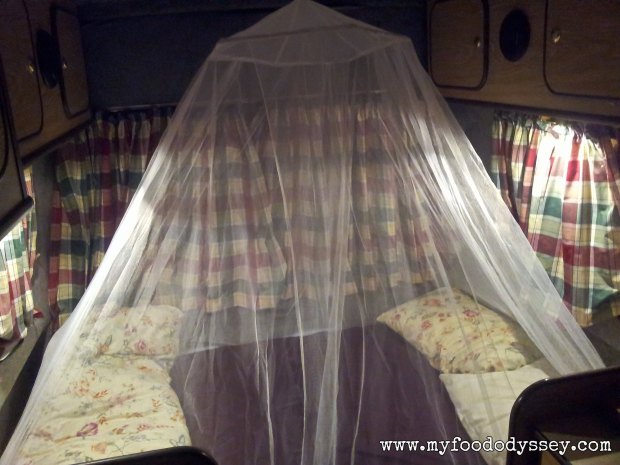 Mosquito net in the camper! | www.myfoododyssey,com